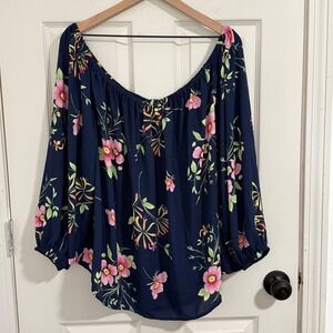 Gap Blouse Womens XXL Navy Blue NWT Floral Off the Shoulder Boho Peasant Cottage